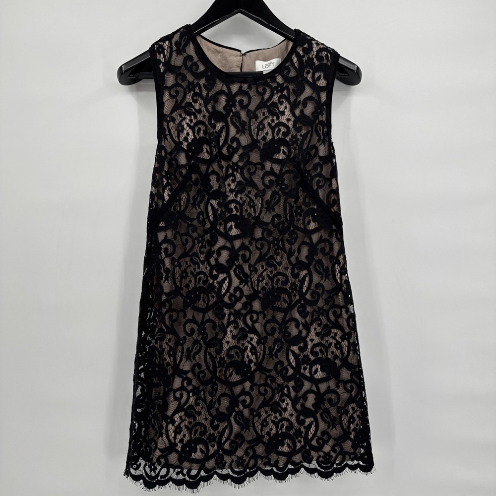 LOFT Black & Beige Floral Sheath Dress | High Neck Detail‎ Women's Size 4